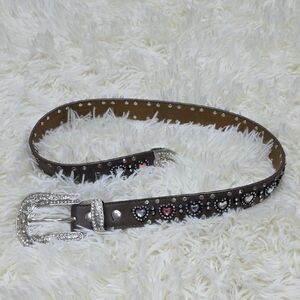 Nocona Brown Belt with Silver Heart Accents